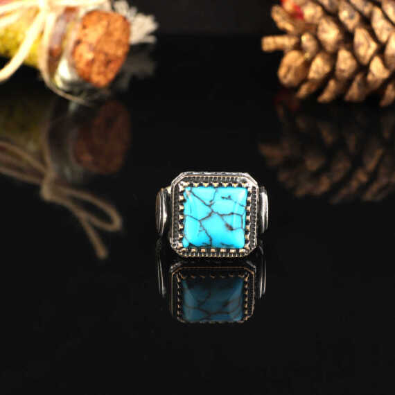 925K Sterling Silver Turquoise Stone Ring, Natural Stone, Handcrafted - 5