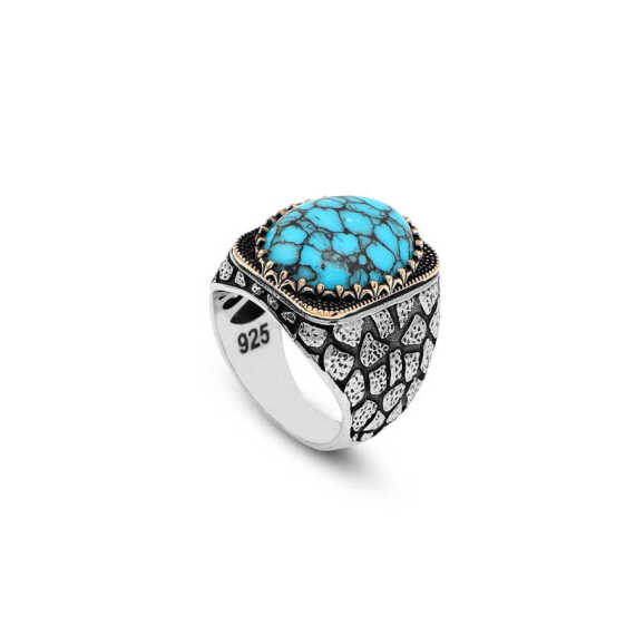 925K Sterling Silver Turquoise Stone Ring, Turquoise Ring - 1