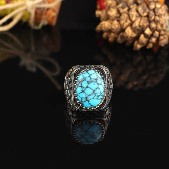 925K Sterling Silver Turquoise Stone Ring, Turquoise Ring - 2