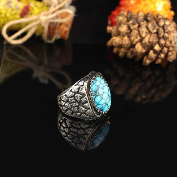 925K Sterling Silver Turquoise Stone Ring, Turquoise Ring - 4