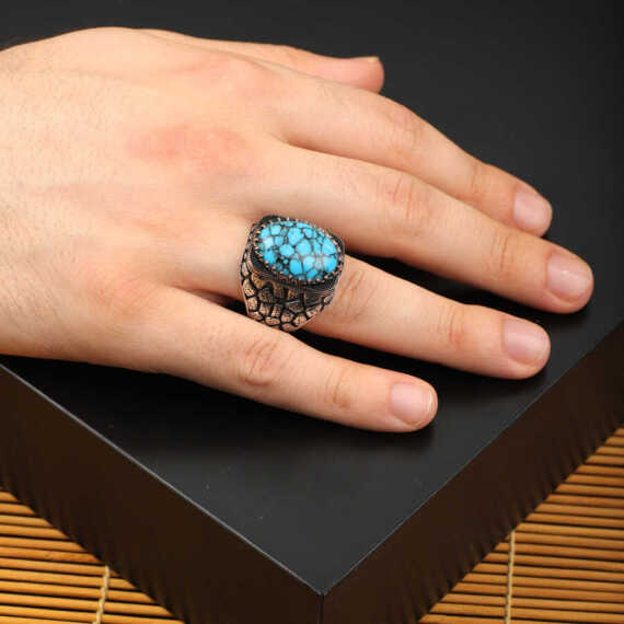 925K Sterling Silver Turquoise Stone Ring, Turquoise Ring - 6