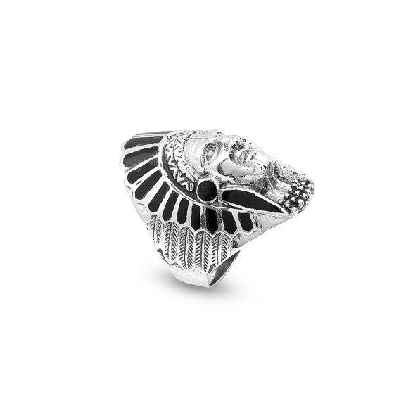 American Indian Chief Handmade Silver Men Ring, Polished Silver, Biker Ring - 1