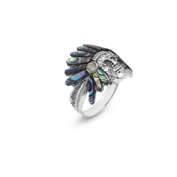 American Indian Chief Handmade Silver Men Ring, Rainbow American Chief Sterling Silver - 1