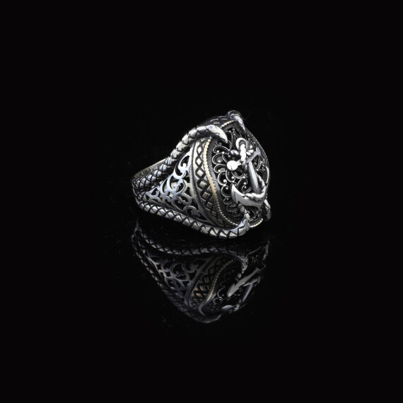 Anchor Ring, Custom Engraved Ring, Claw Silver Ring - 6