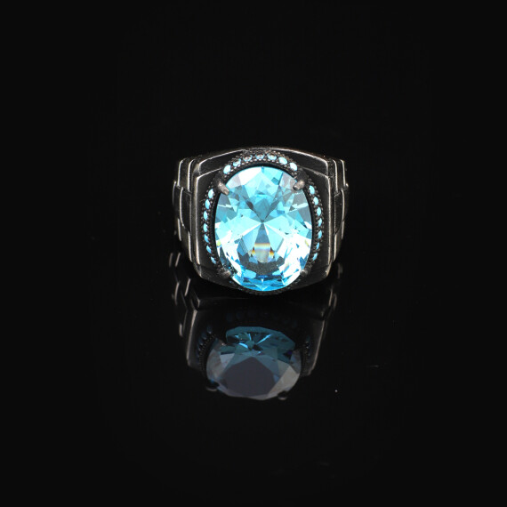  Aquamarine Ring for Men - Vintage Handmade Watch Band Gemstone - 5