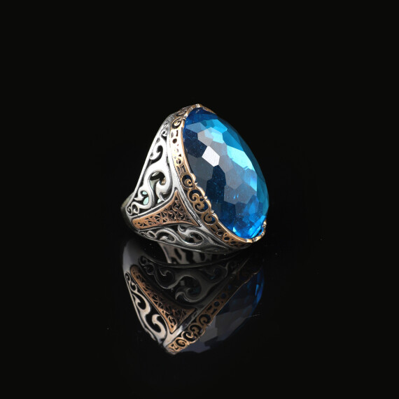  Aquamarine Ring - Oval Stone Large Gemstone Ring for Men - 3