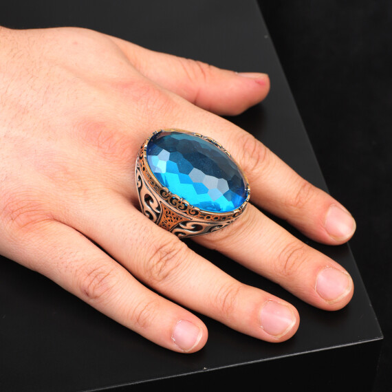  Aquamarine Ring - Oval Stone Large Gemstone Ring for Men - 6