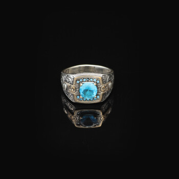  Aquamarine Ring - Vintage Style Men's Gemstone Engagement Ring - 5