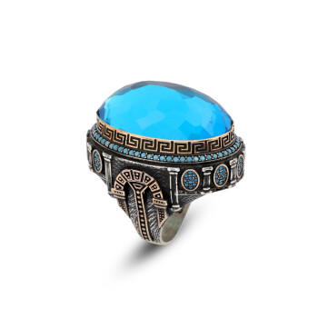  Aquamarine Ring with Micro Turquoise Stone – Large Oval Stone - 1