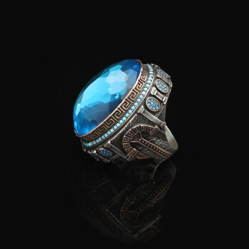  Aquamarine Ring with Micro Turquoise Stone – Large Oval Stone - 2