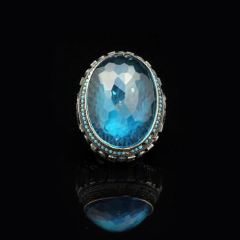  Aquamarine Ring with Micro Turquoise Stone – Large Oval Stone - 4