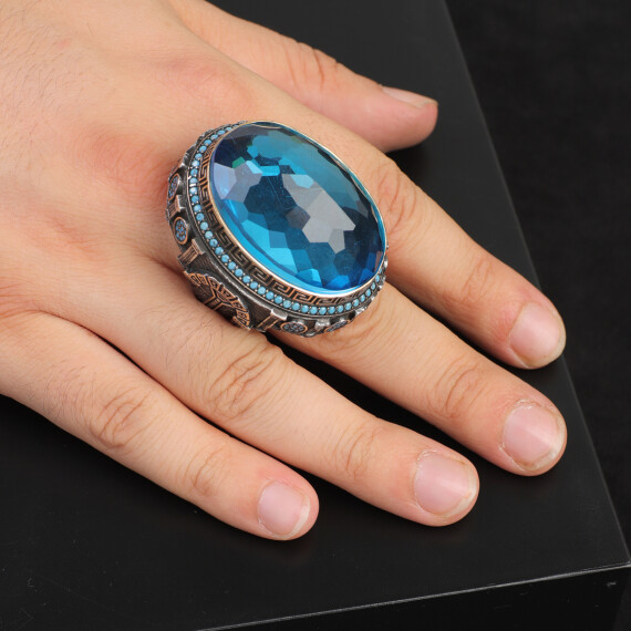  Aquamarine Ring with Micro Turquoise Stone – Large Oval Stone - 6