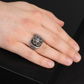 Black Onyx Men's Ring,Wheel Men Ring, Black Onyx Ring - 6