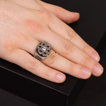 Black Onyx Men's Ring,Wheel Men Ring, Black Onyx Ring Sterling Silver - 6