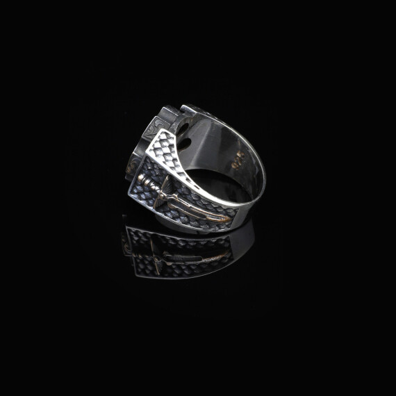 Black Onyx Men's Ring,Wheel Men Ring, Silver Sword Ring, Black Onyx Ring - 4