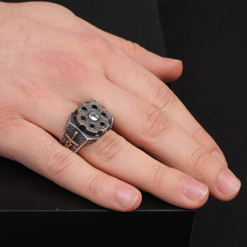 Black Onyx Men's Ring,Wheel Men Ring, Silver Sword Ring, Black Onyx Ring - 7