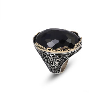  Black Onyx Ring with Large Oval Stone – Vintage Men’s Ring - 1