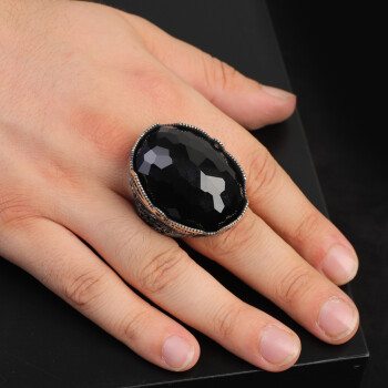  Black Onyx Ring with Large Oval Stone – Vintage Men’s Ring - 6