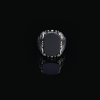 Black Onyx Ring with Ornate Ottoman, Men Sterling Silver Ring - 3