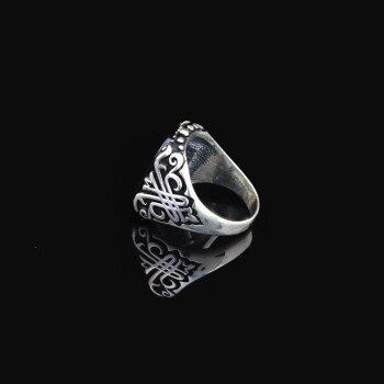 Black Onyx Ring with Ornate Ottoman, Men Sterling Silver Ring - 4