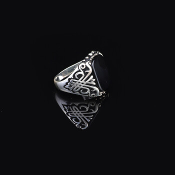 Black Onyx Ring with Ornate Ottoman, Men Sterling Silver Ring - 5