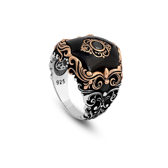 Black Onyx Ring with Vibrant Ottoman-Inspired Patterns - 1