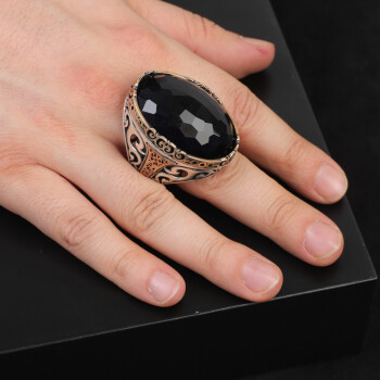  Blue Sapphire Ring with Oval Stone -Large Gemstone Ring, Ottoman Men - 6