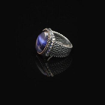  Blue Tiger Eye Pinky Ring for Men, Oval Gemstone Ring - 3