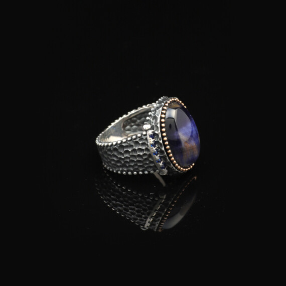  Blue Tiger Eye Pinky Ring for Men, Oval Gemstone Ring - 5