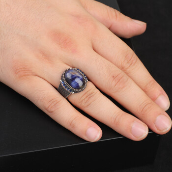  Blue Tiger Eye Pinky Ring for Men, Oval Gemstone Ring - 6