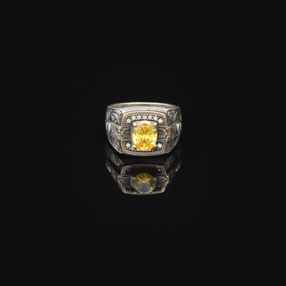  Citrine Pinky Ring with Micro Stone - Vintage Style Men's Gemstone Ring - 3