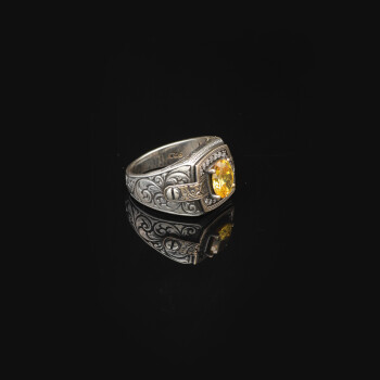  Citrine Pinky Ring with Micro Stone - Vintage Style Men's Gemstone Ring - 4