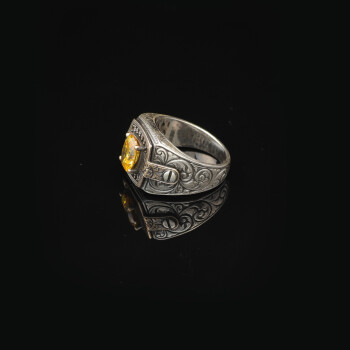  Citrine Pinky Ring with Micro Stone - Vintage Style Men's Gemstone Ring - 5