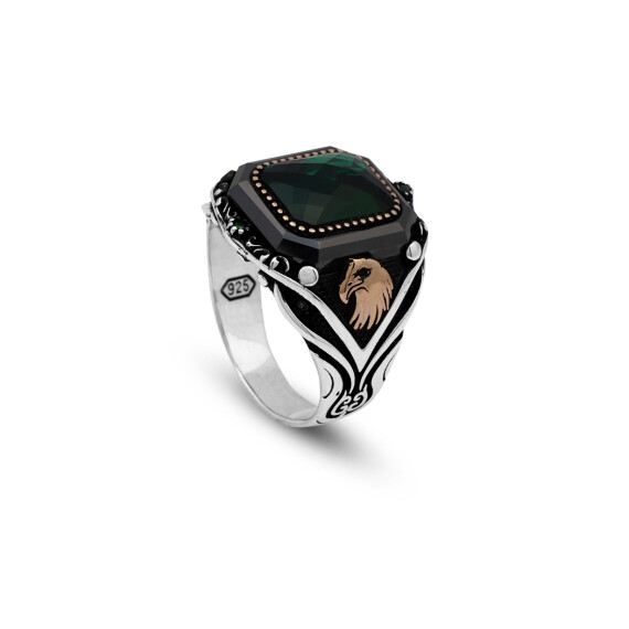  Eagle Emerald Ring - Vintage Mens Gemstone Ring - 1