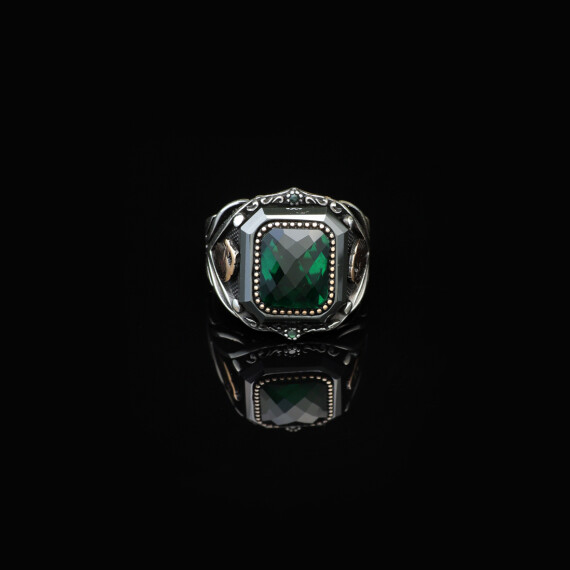  Eagle Emerald Ring - Vintage Mens Gemstone Ring - 3