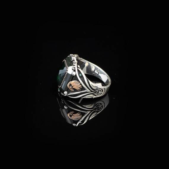  Eagle Emerald Ring - Vintage Mens Gemstone Ring - 4