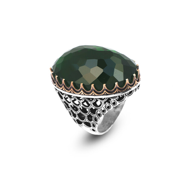  Emerald Ring, Large Gemstone Ottoman Men's Vintage - 1