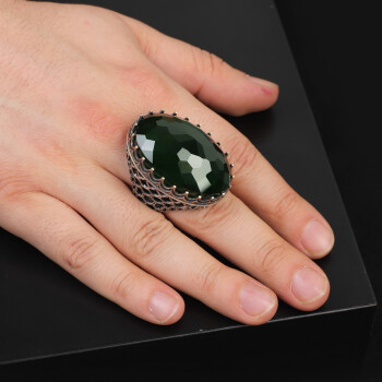  Emerald Ring, Large Gemstone Ottoman Men's Vintage - 6