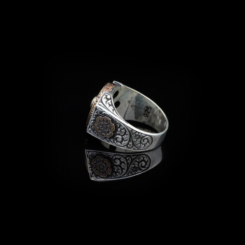 Emerald Ring Men,Compass Silver Emerald Ring, Stress Wheel Design - 2