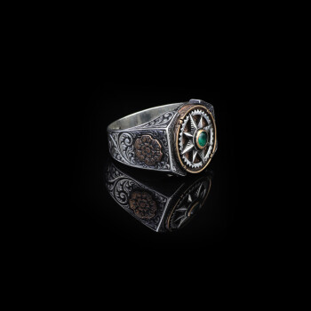 Emerald Ring Men,Compass Silver Emerald Ring, Stress Wheel Design - 3