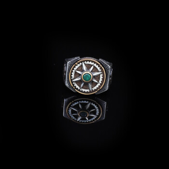 Emerald Ring Men,Compass Silver Emerald Ring, Stress Wheel Design - 5