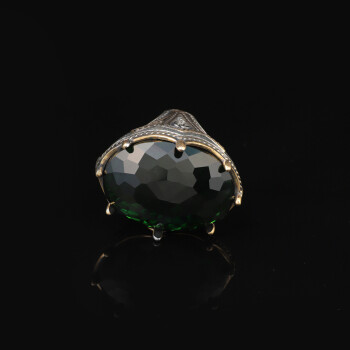  Emerald Ring -Oval Stone Large Gemstone Ring Ottoman Men Vintage Ring - 2