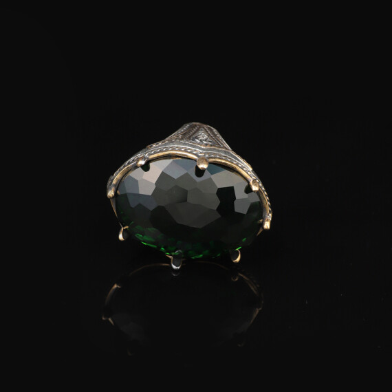  Emerald Ring -Oval Stone Large Gemstone Ring Ottoman Men Vintage Ring - 2