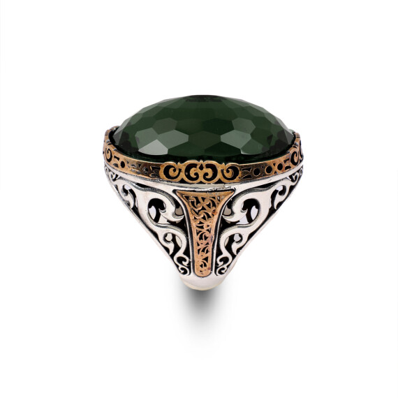  Emerald Ring with Oval Stone - Handmade, Ottoman Style - 1