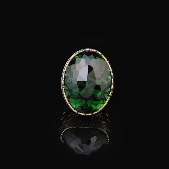  Emerald Ring with Oval Stone - Handmade, Ottoman Style - 2