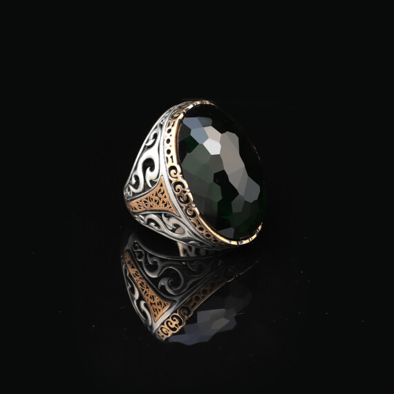  Emerald Ring with Oval Stone - Handmade, Ottoman Style - 3