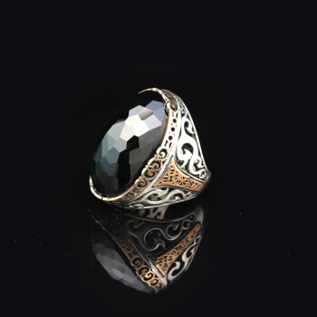  Emerald Ring with Oval Stone - Handmade, Ottoman Style - 5