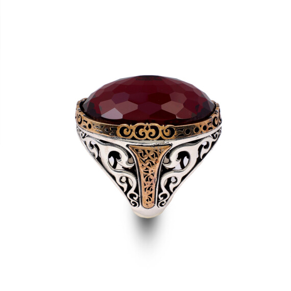  Garnet Ring Oval Stone - Handmade Vintage Ottoman Large Gemstone Ring Men - 1