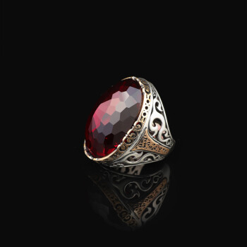  Garnet Ring Oval Stone - Handmade Vintage Ottoman Large Gemstone Ring Men - 4