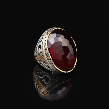  Garnet Ring Oval Stone - Handmade Vintage Ottoman Large Gemstone Ring Men - 5